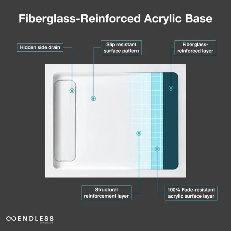 Ove Decors Endless Tampa 47" W x 72" H Alcove Frameless Shower Kit, Door, 2 Panel, Base TA1330220