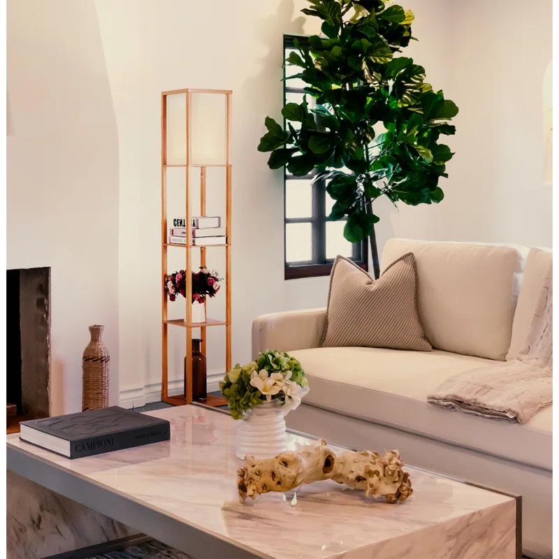 Maxwell 63 in. Traditional LED Energy Efficient 3-Shelf Floor Lamp with Fabric Square Shade
