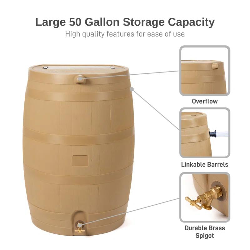 RTS Companies RTS Companies 50 Gallons Weather Resistant Plastic Drainable Rain Barrel