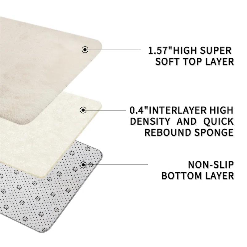 Mercer41 Area Rugs 9X12 Living Room, Cream Large Area Rug Shag Shaggy Carpet Soft Plush Furry Bedside Rug