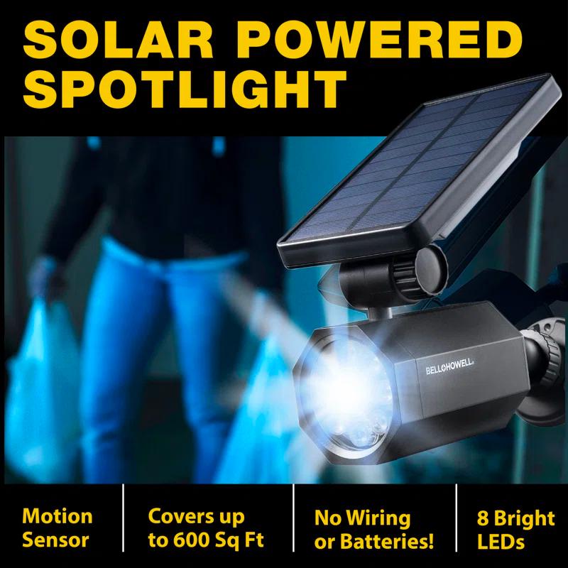 Bell + Howell LED Solar Powered Dusk to Dawn Outdoor Security Spotlight with Motion Sensor and Timer