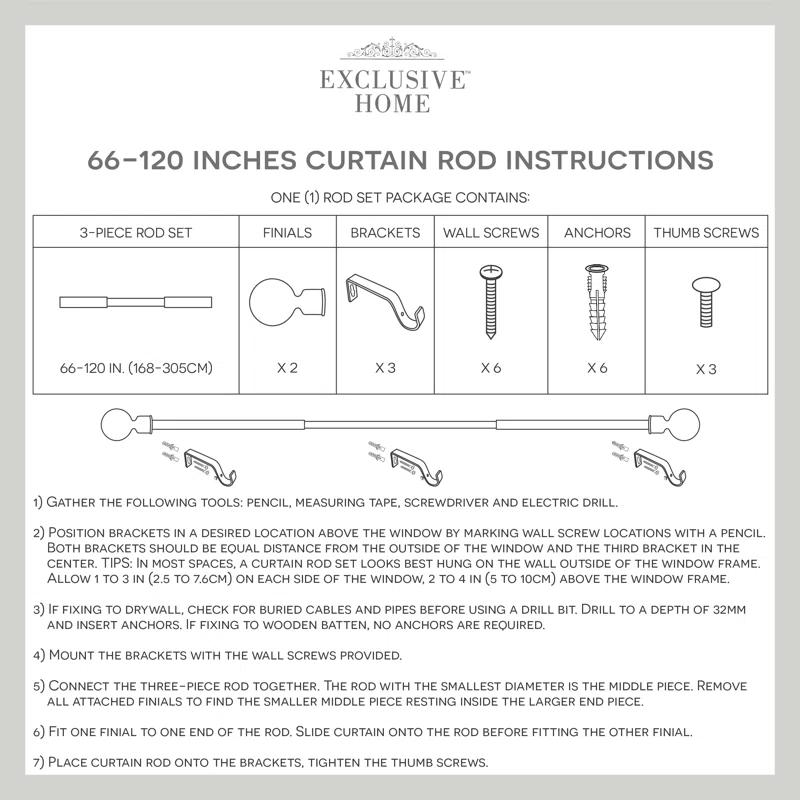 Amalgamated Textiles Exclusive Home Lancelot 1" Window Curtain Rod and Finial Set, Adjustable