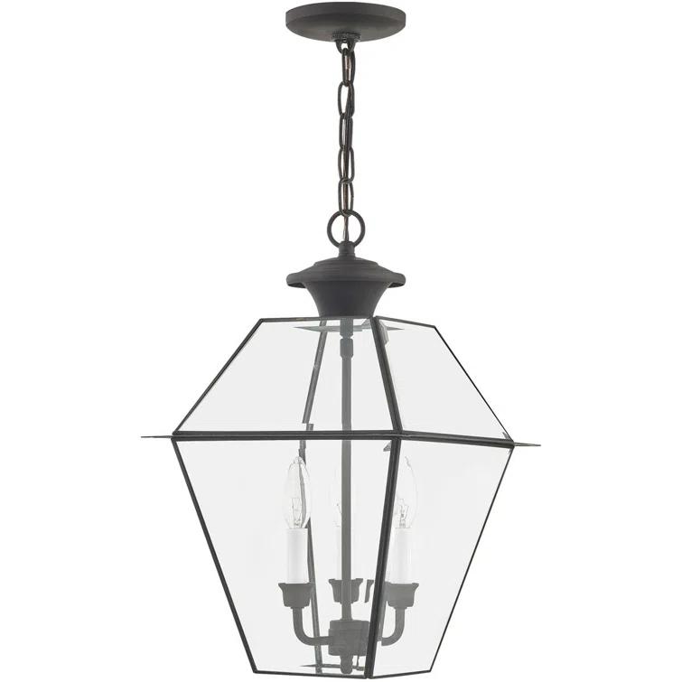 Lighting Lumens 12in 3-Light Outdoor Chain Lantern Pendant with Clear Beveled Glass Shade