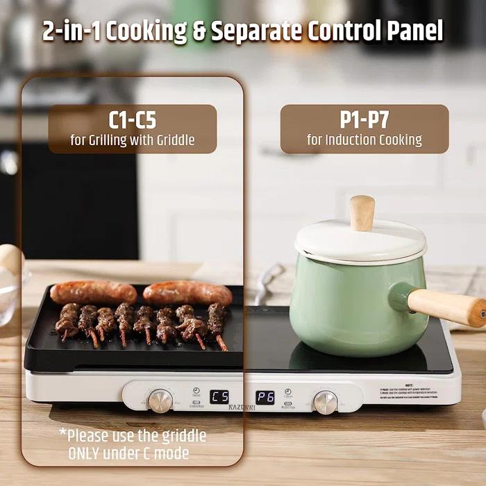 Razorri Razorri Electric Induction Cooktop, Removable Cast Iron Griddle Pan Non-Stick, 1800W Double Burner