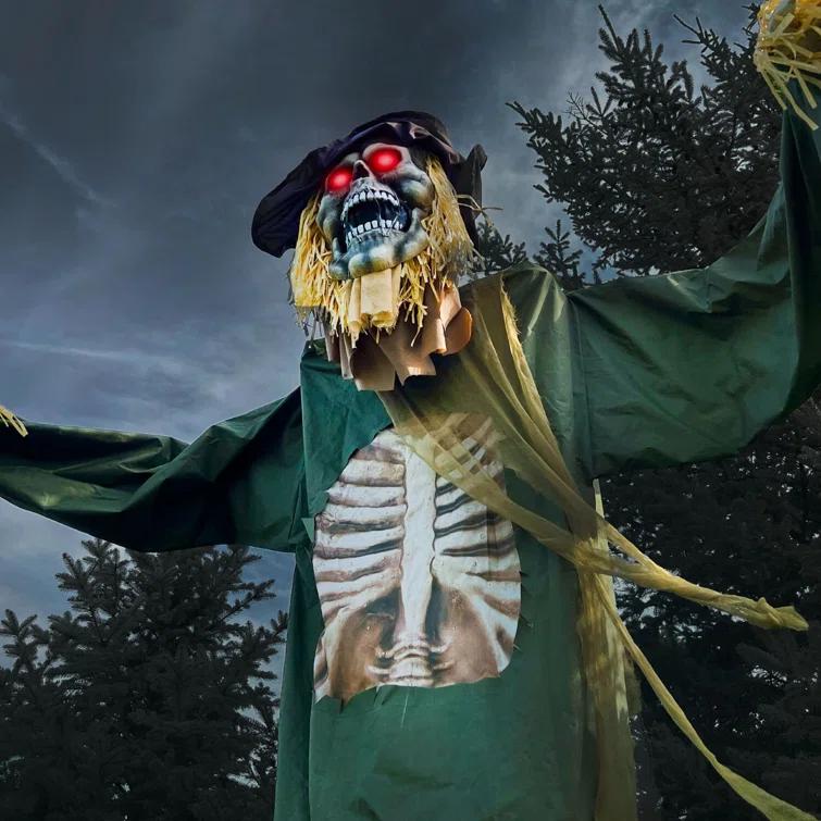 Haunted Hill Farm Haunted Hill Farm 15-ft. Animatronic Scarecrow for covered outdoor Halloween decoration