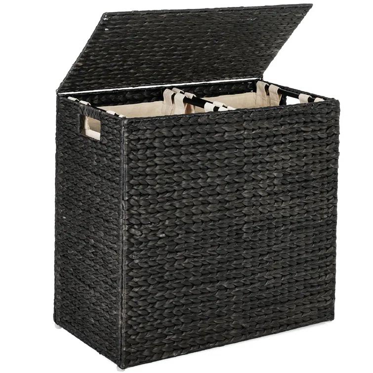 Bayou Breeze Large Water Hyacinth Double Laundry Hamper Basket w/ 2 Liner Bags, Handles