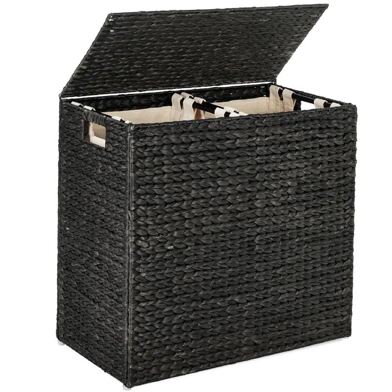Bayou Breeze Large Water Hyacinth Double Laundry Hamper Basket w/ 2 Liner Bags, Handles