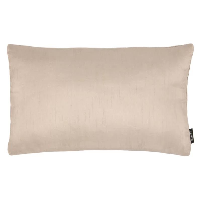 Champagne Beige Embroidered Floral Rectangular Pillow