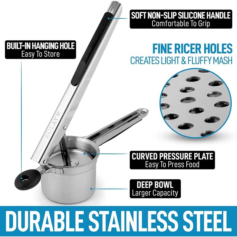 Zulay Kitchen Zulay Kitchen Large 13.5oz Potato Ricer Stainless Steel Heavy Duty Masher with Non-Slip Handle
