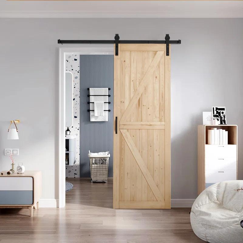 EROMMY Erommy  Paneled Solid Wood Unfinished Sliding Barn Door With Installation Hardware Kit, Smoothly And Quietly K-Frame Diy Barn Doors For Interior Rooms & Storage Closet