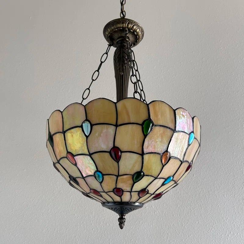 Fleur De Lis Living Spinks Tiffany Pendant Lights Gold Stained Glass Crystal Beans LED Bulbs Included 16"W*16"D*60"H
