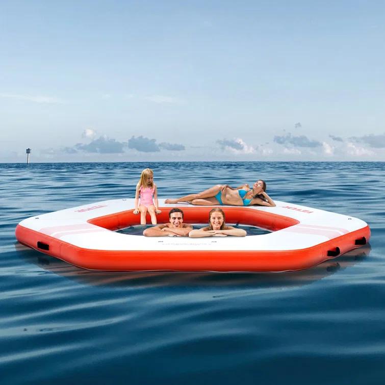 Stellweilan Tessberg 8.5FT Inflatable Dock Platform with 5FT Trampoline Mesh Pool with Portable Bag & Detachable Ladder