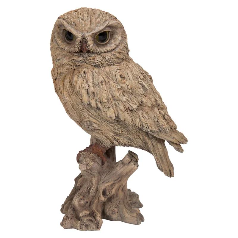 Driftwood Look Trumpet Owl Resin Garden Statue