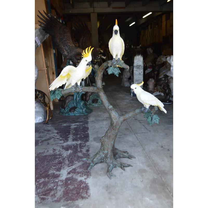 Nifao Statues Three Cockatoo on a Tree Bronze Statue -  Size: 55"L x 34"W x 68"H.