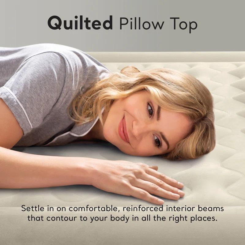Intex Ultra Plush Fiber Tech Airbed Mattress with Built in Pump