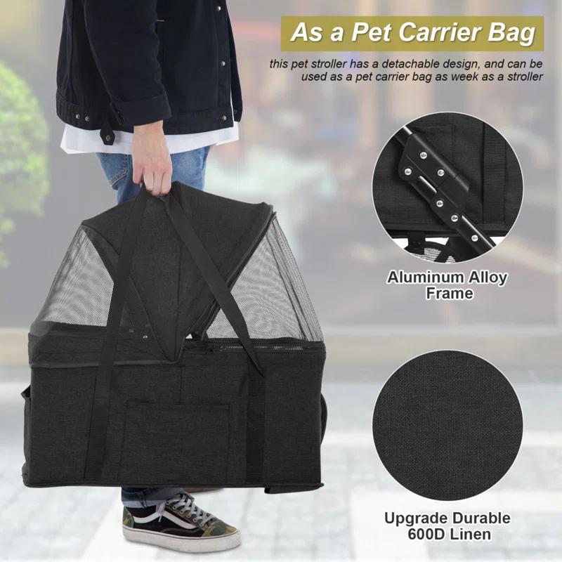 Foldable Pet Stroller with Detachable Carrier