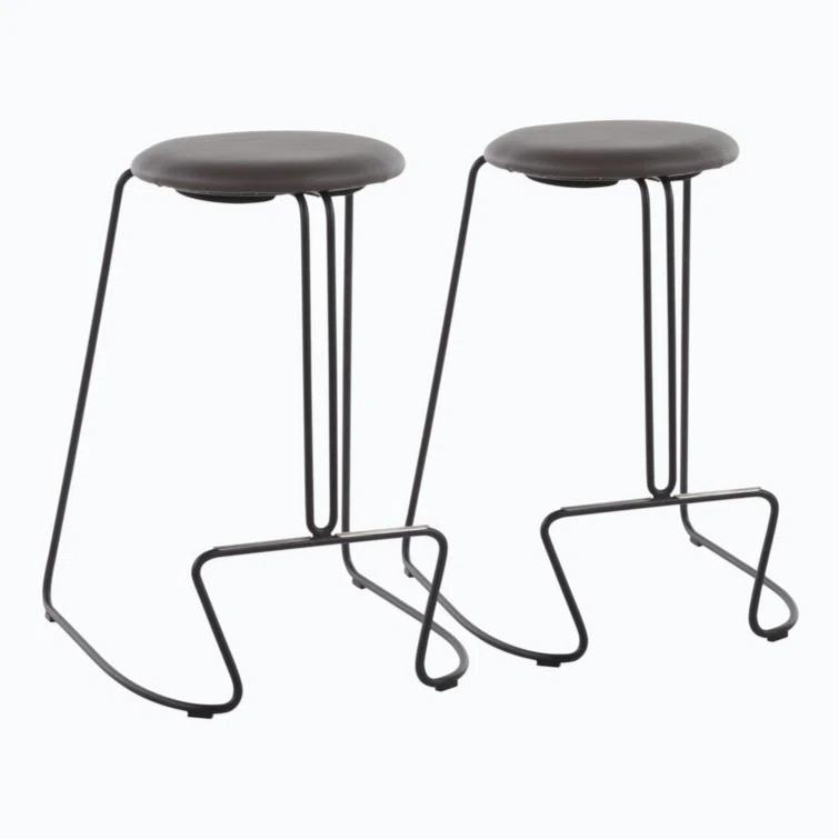 George Oliver Fiona 2 Pieces PU Leather Counter Stool Dining Chair in Steel