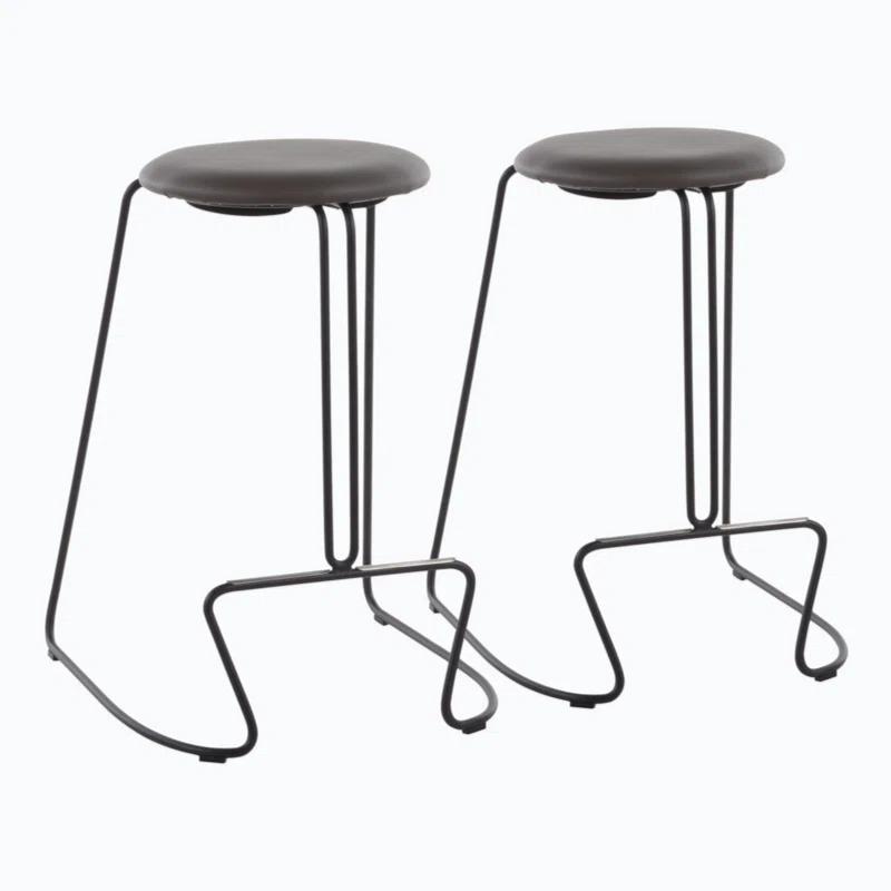 George Oliver Fiona 2 Pieces PU Leather Counter Stool Dining Chair in Steel