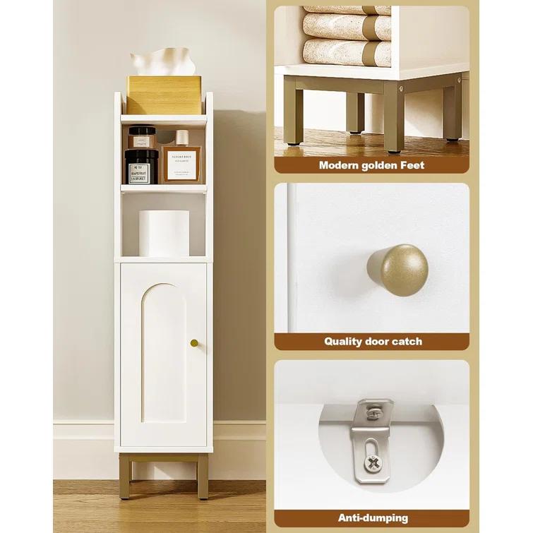 Mercer41 Bathroom Storage Cabinet, Small Corner Floor Cabinet with Door and Shelves