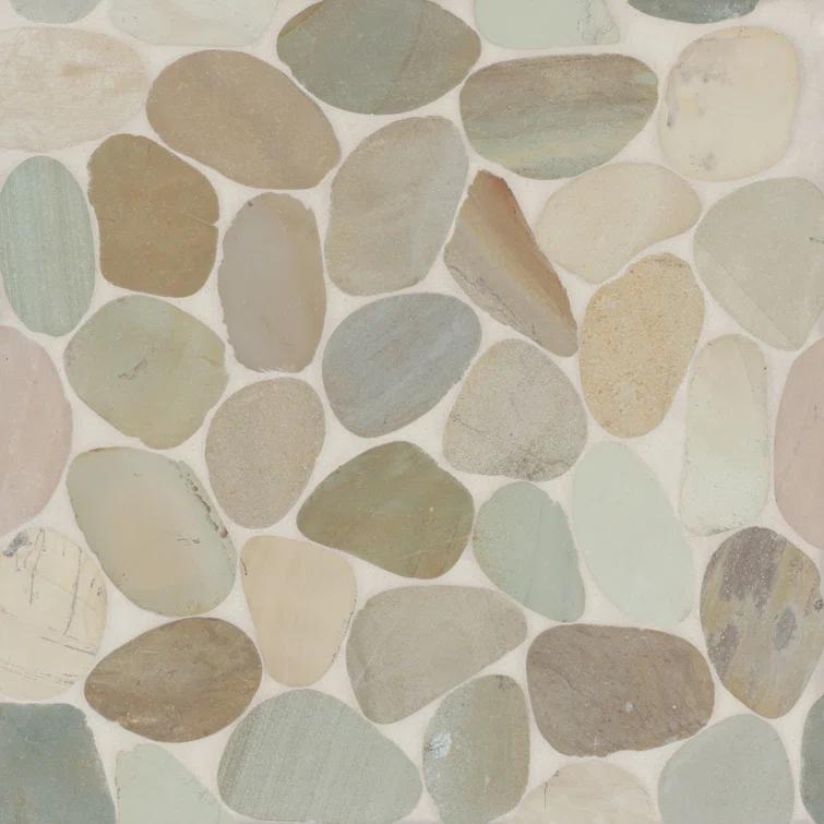Bedrosians Waterbrook 12" x 12" Natural Stone Pebbles / Rocks Wall & Floor Tile in Beige/Brown