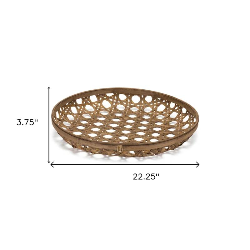 ZeaZu 22" Brown Bamboo Weave Round Wood Tray