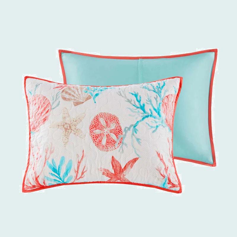 Pebble Beach Cotton Sateen 210 TC Reversible 6 Piece Quilt Set with Throw Pillows