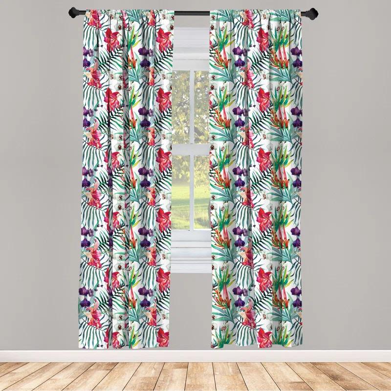 Ambesonne Watercolor Flower Semi-Sheer Rod Pocket Sliding Panel (Set of 2)