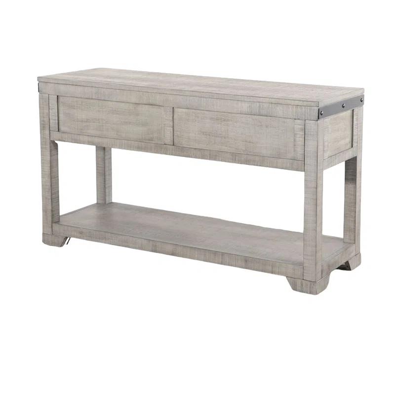 Benjara Nelly Sofa Table W Drawer, Shelf, 48 Inch, Black, Gray Mahogany Wood