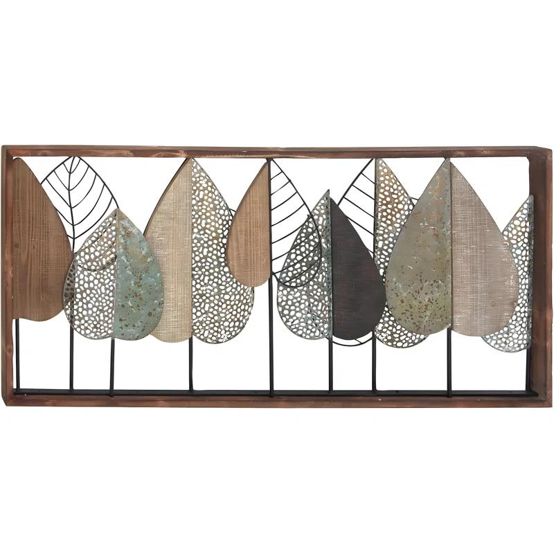 XMVJHOME Modern Leaf Wall Art Sculpture With Metal Wire Accents, Minimalist Botanical Home Decor, Open-Frame Design For Contemporary Interiors