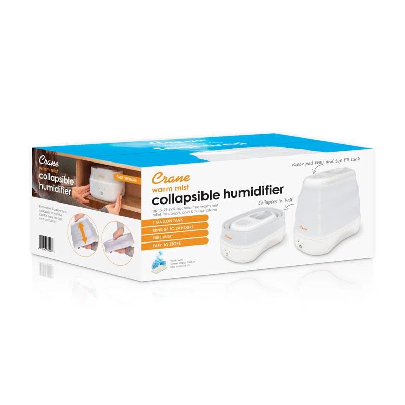 Crane USA 1 Gal. Warm Mist Collapsible Humidifier, White, Top Fill, for Medium Rooms Up to 500 sq. ft.