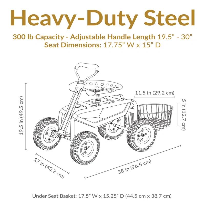 SunnyDaze Decor Steel Steering Handle Swivel Seat & Basket Garden Cart