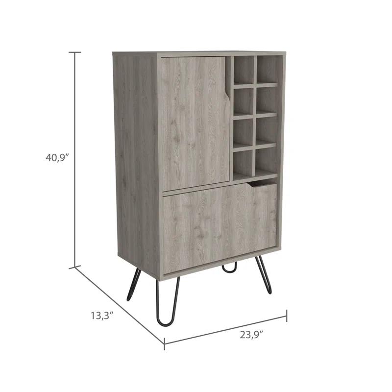 George Oliver Zamna L Bar Single Door Cabinet with Eight Wine Cubbies and Four Legs