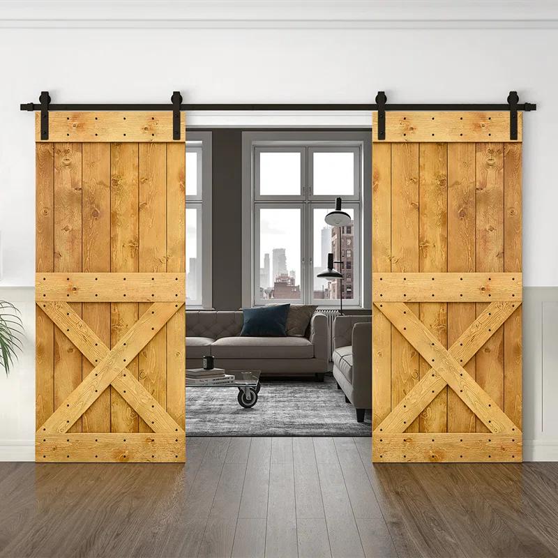 Calhome 84'' Solid Wood Paneled Painted with Installation Hardware Kit Barn Door