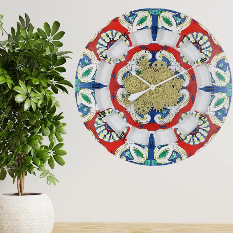 Wall Clock Oversized 36" for Living Room with Real Moving Gears Italy Style