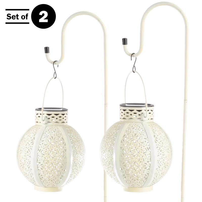 Pure Garden 2 Solar Outdoor Lights - Hanging Or Tabletop Rechargeable LED Lantern With Hooks- Outdoor Decor (Set of 2)