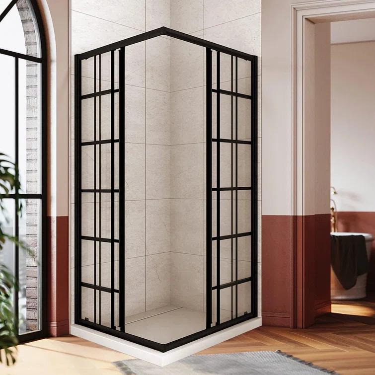 Elegant YJY-BL-343472GD-01 34"D x 34"W x 72"H Framed Square Shower Enclosure with 1/4"Clear Tempered Glass Shower Door