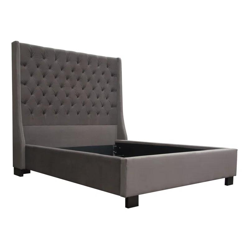 Diamond Sofa Park Avenue Eastern King Tufted Bed With Vintage Wing In Grey Linen