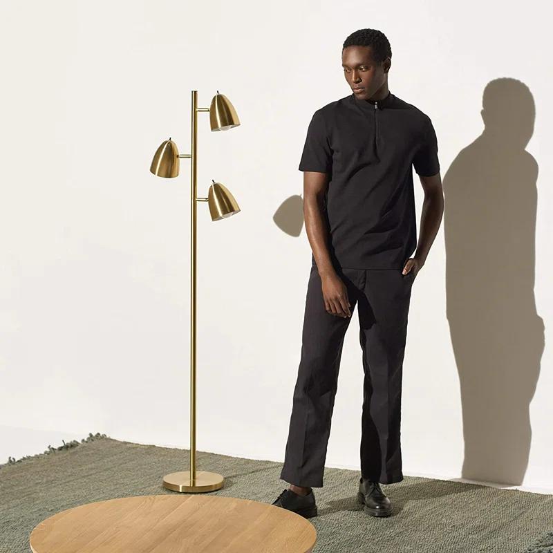 Brightech Jacob 64" Modern 3-Light Adjustable LED Floor Lamp with Gold Brass Finish and Metal Cone Shades, Bulbs Included