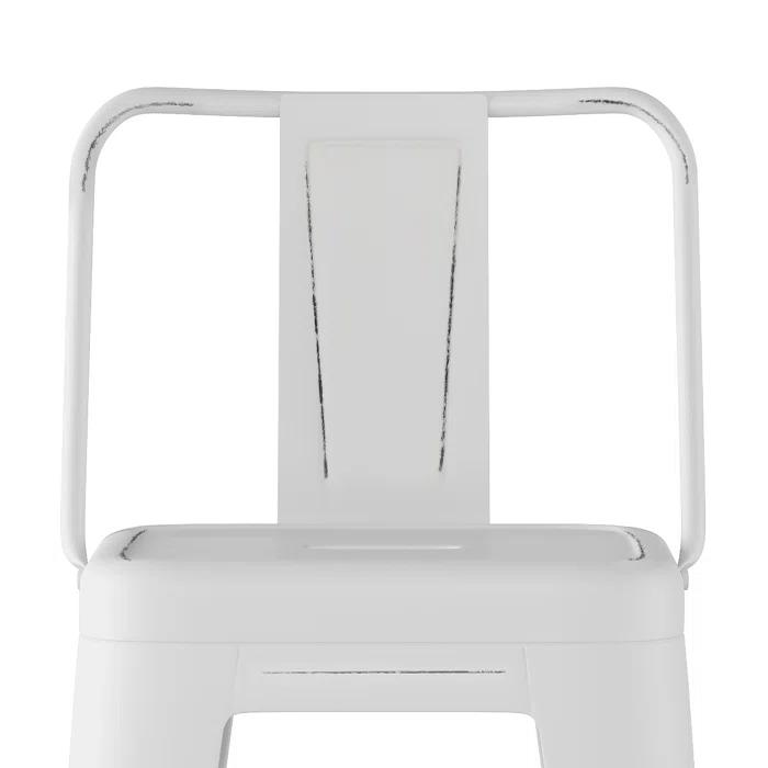 Simpli Home Rayne Metal Industrial Stool with Curved Back, Cross-Brace, and Footrest