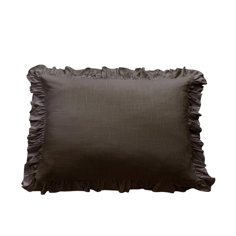 HiEnd Accents Lily Washed Linen Ruffled Classic Chic Romantic Farmhouse Pillow Sham