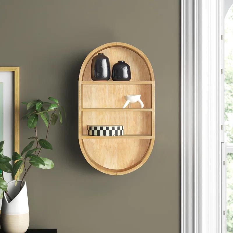 Minx Oval Solid Mango Wood Accent Wall Shelf