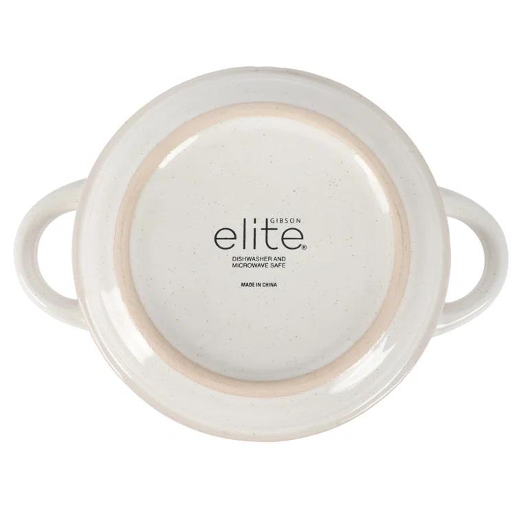 Gibson Elite Gibson Elite Oyster Tide Embossed 6 Inch Soup Bowls with Handles. French Onion Soup Crocks, Stackable Soup Bowl, Chili, Beef Stew Reactive Glaze  Stackable Ceramic Bowl, Set of 4, White