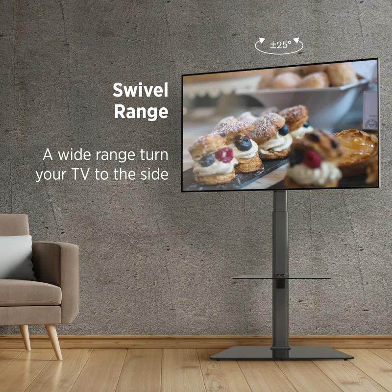 ProMounts Premium Swivel Floor Stand TV Mount with Shelf for 37 to 72 Inch Screens, Holds up to 88Lbs