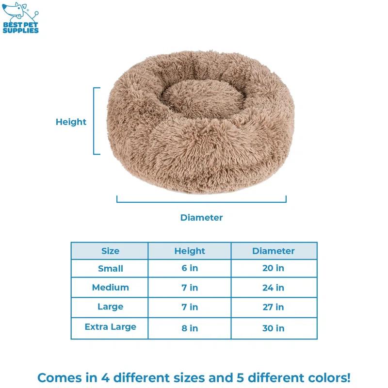 Donut Dog Bed with Faux Fur, Anti-Anxiety Cushion, Slip-Resistant