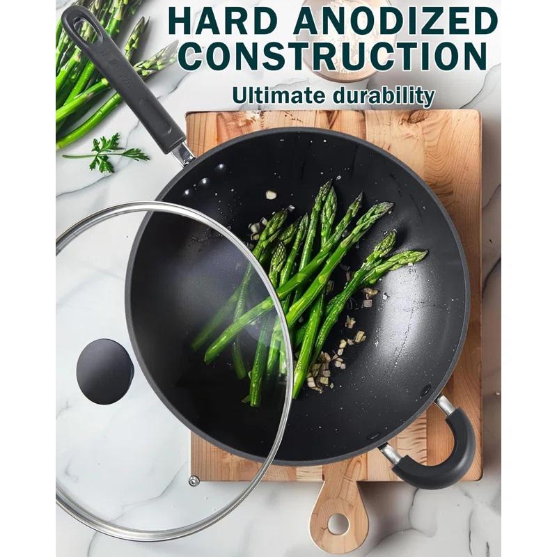 Cook N Home Cook N Home Hard Anodized 12-inch Nonstick Wok Stir-fry Pan With Lid