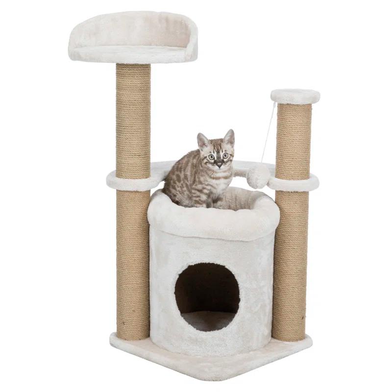 TRIXIE TRIXIE Nayra 32.7" Cat Tree, 3-Level Cat Scratcher, Plush Covered Cat Condo Removable Bed, Platform & Perch