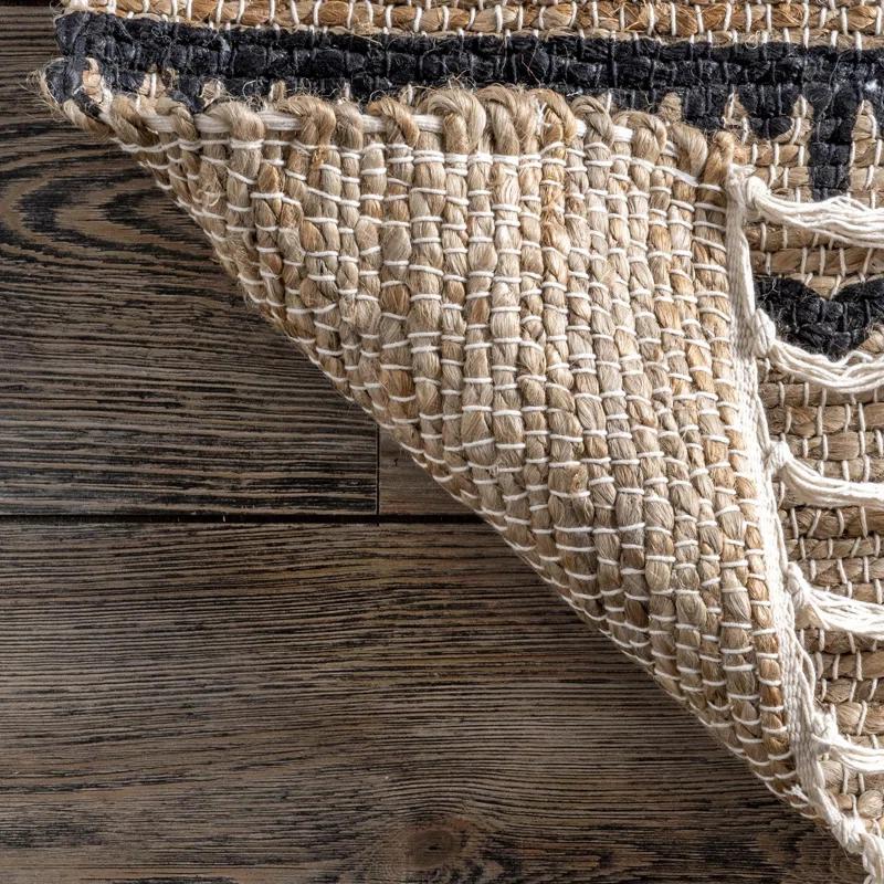 Louie Southwestern Handmade Flatweave Jute Light Beige/Black Area Rug