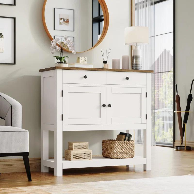 Ophelia & Co. Farmhouse Console Table With 2-Door Cabinet & 2 Drawers, Coffee Bar, Entryway Table With Storage Shelf, Sofa Tables Buffet Sideboard For Kitchen, Hallway, Dining, Living Room, visit The HOSTACK Store