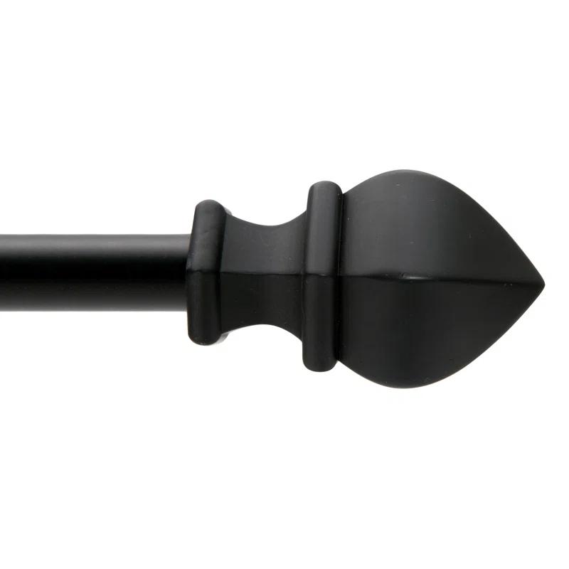 Matte Black Adjustable Steel Curtain Rod with Decorative Finials