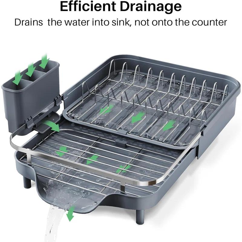 Anadea Dish Drying Rack, Expandable Dish Rack For Kitchen Counter, Stainless Steel Dish Drainer With Drainboard Set And Utensil Holder